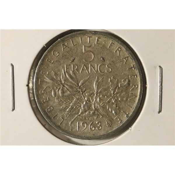 1963 FRANCE SILVER 5 FRANCS .835 OZ. ASW