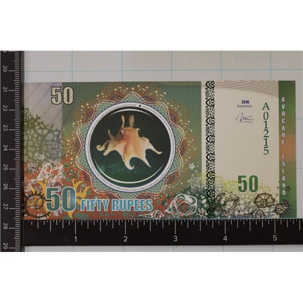 2016 AVOCARE ISLAND CRISP UNC 50 RUPEES