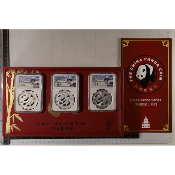2022 CHINA PANDA 3 COIN SERIES ALL MS70'S IN BOX