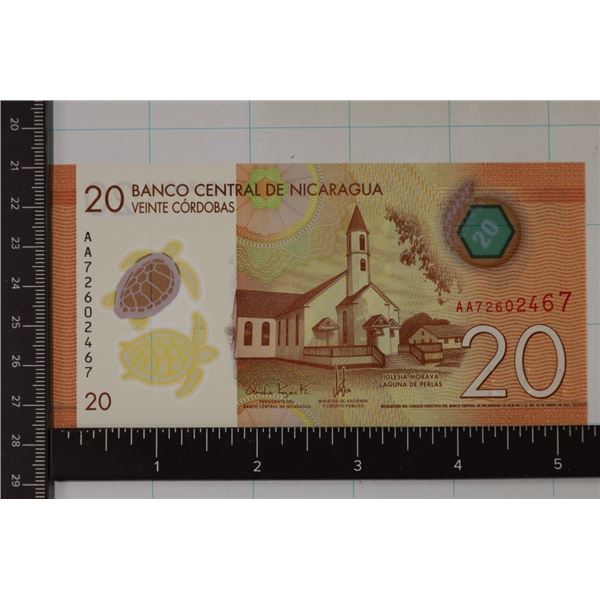 2022 BANK OF NICARAGUA POLYMER 20 CORDOBAS