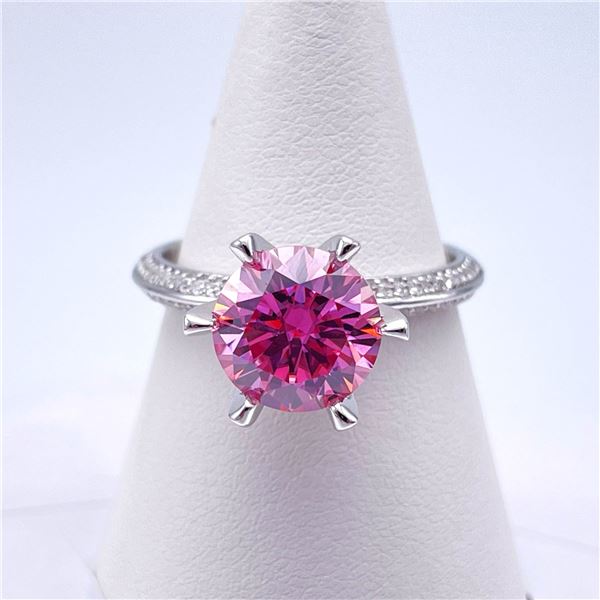Plated 14KT White Gold 3 Ct VVs1 Dark Pink Fire Moissanite Ring