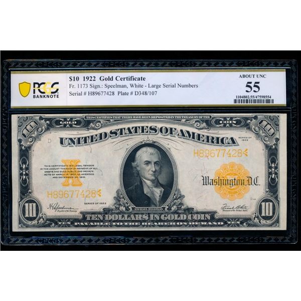 1922 $10 Gold Certificate PCGS 55