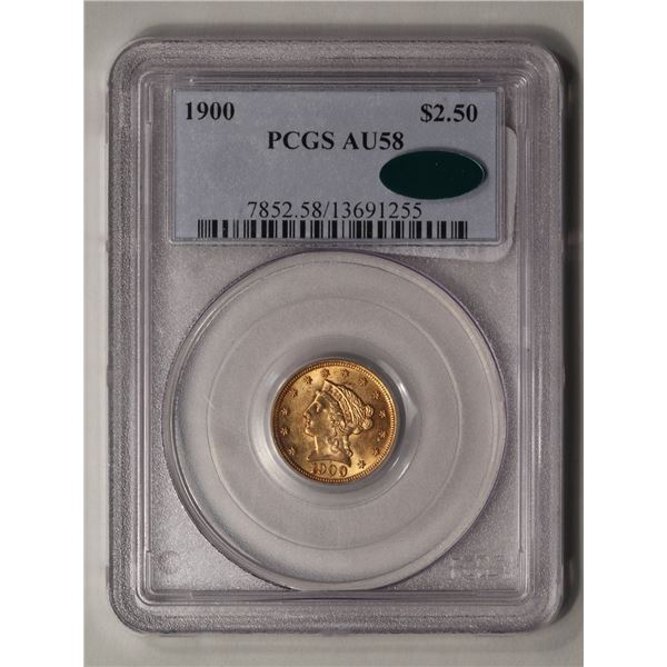 1900 $2.5 Liberty Head Quarter Eagle Gold Coin PCGS AU58