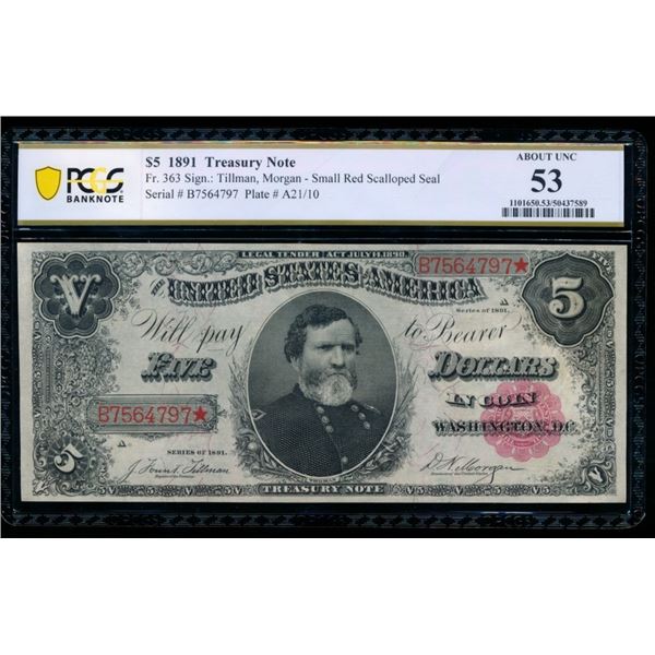 1891 $5 Treasury Note PCGS 53