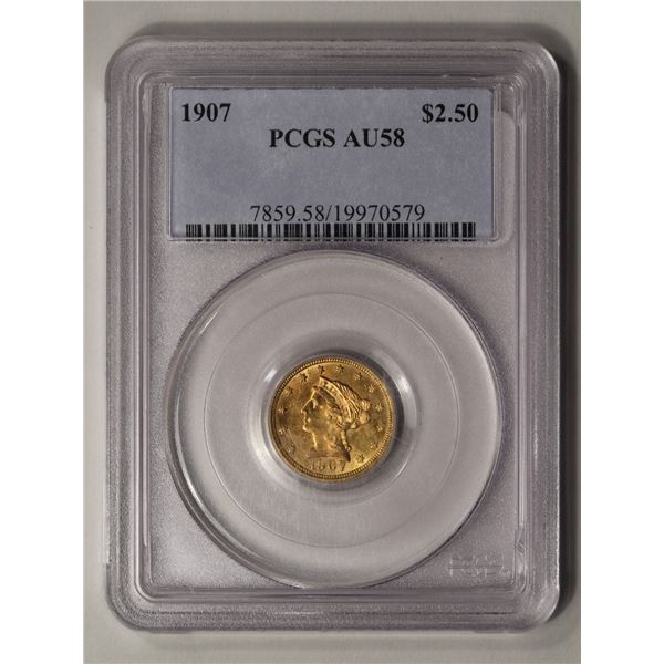 1907 $2.5 Liberty Head Quarter Eagle Gold Coin PCGS AU58