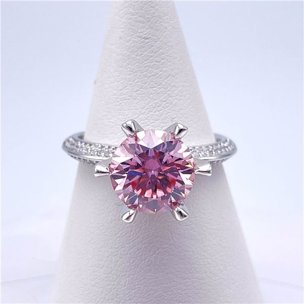 Plated 14KT White Gold 3 Ct VVs1 Light Pink Moissanite Ring