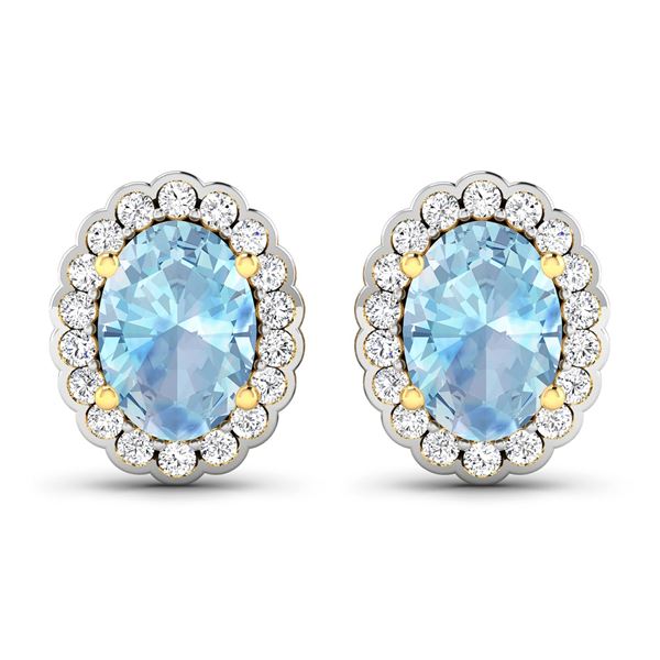 14KT Yellow Gold 1.02ctw Aquamarine and Diamond Earrings