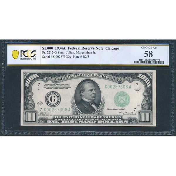 1934A $1000 Chicago FRN PCGS 58