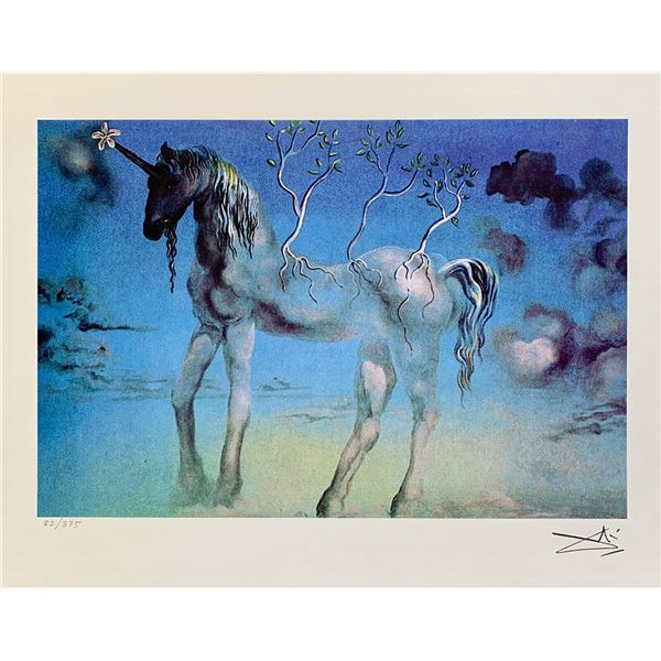 Salvador Dali THE HAPPY UNICORN Facsimile Signed & Numbered Giclee
