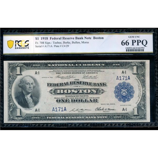 1918 $1 Boston FRBN PCGS 66PPQ