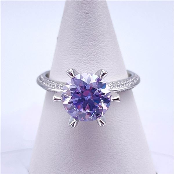 Plated 14KT White Gold 3 Ct VVs1 Lavender Moissanite Ring