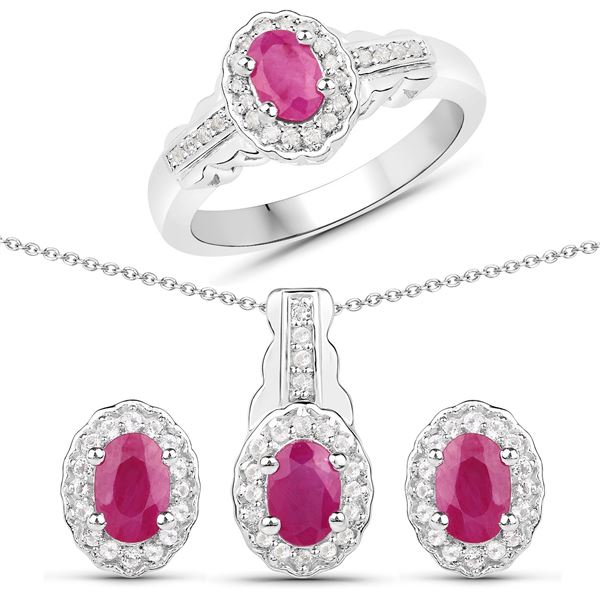 Plated Rhodium 2.46ctw Ruby and White Topaz Jewelry Set