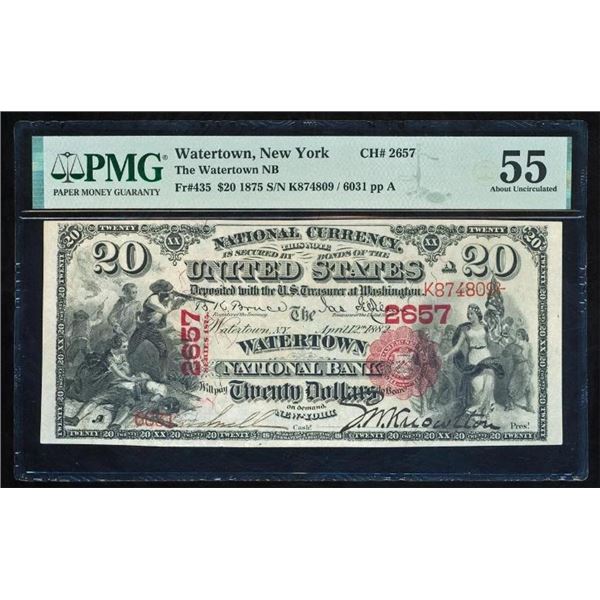 1875 $20 Watertown NY National PMG 55