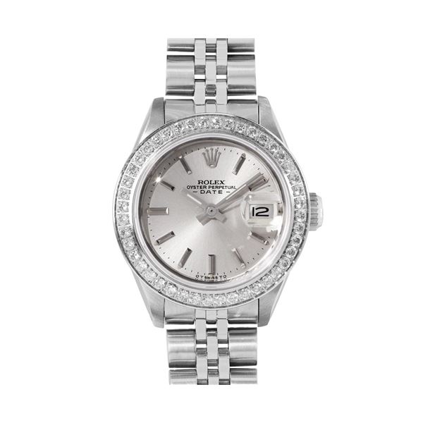 Rolex Ladies Stainless Steel Diamond Bezel Date Watch