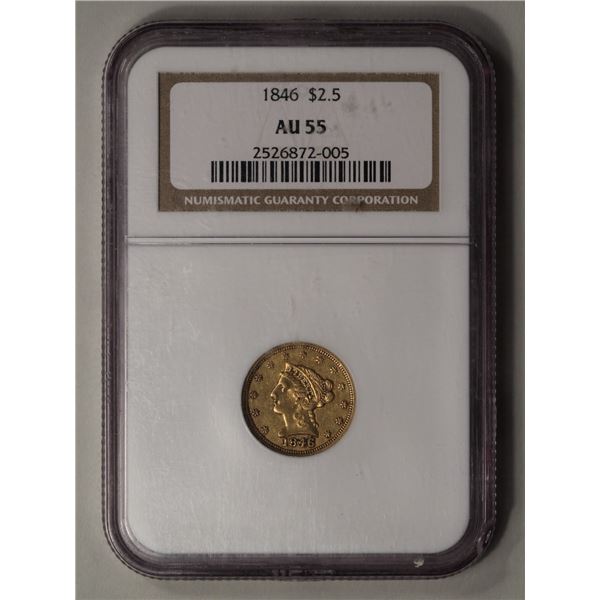 1846 $2.5 Liberty Head Quarter Eagle Gold Coin NGC AU55