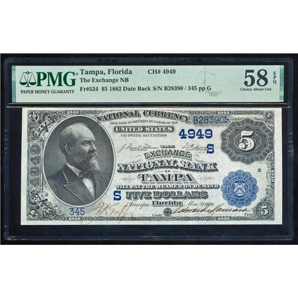 1882 $5 Tampa FL National PMG 58EPQ