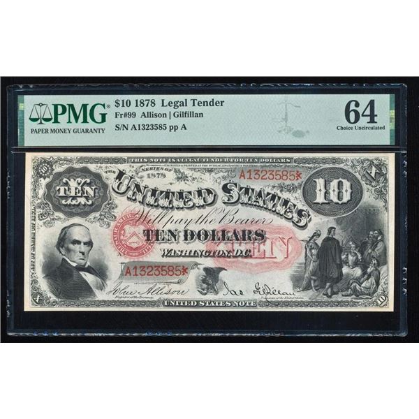 1878 $10 Jackass Legal Tender Note PMG 64