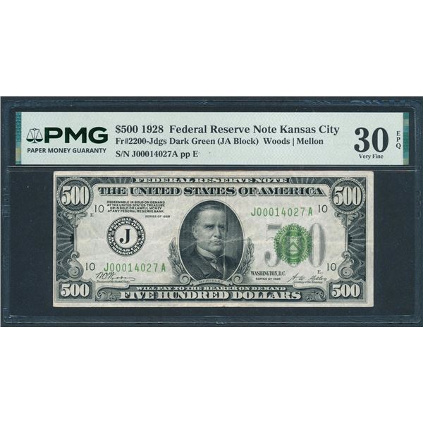1928 $500 Kansas City FRN PMG 30EPQ