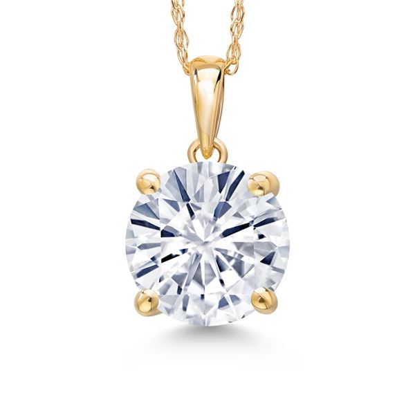 Plated 14KT Yellow Gold 4.00ct Moissanite Pendant with Chain