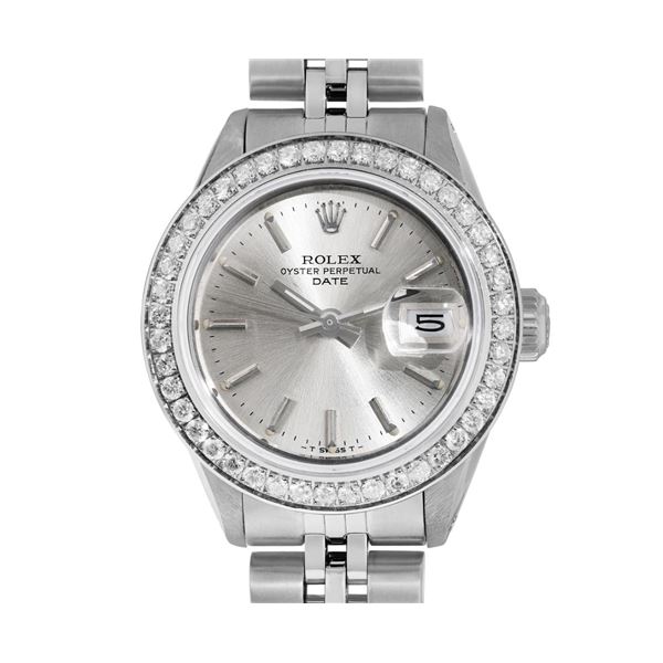 Rolex Ladies Stainless Steel Diamond Bezel Date Watch