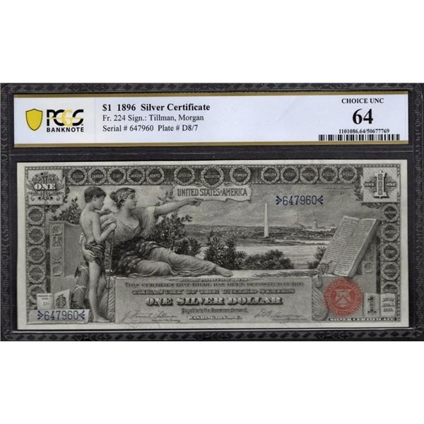 1896 $1 Educational Silver Certificate PCGS 64