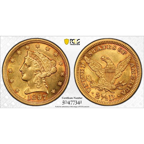 1897 $2.5 Liberty Head Quarter Eagle Gold Coin PCGS AU58