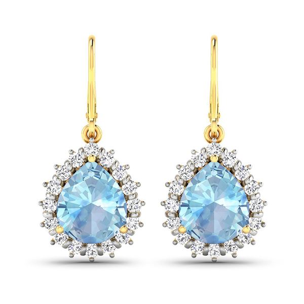 14KT Yellow Gold 2.5ctw Aquamarine and Diamond Earrings