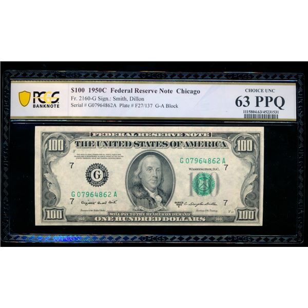 1950C $100 Chicago FRN PCGS 63PPQ
