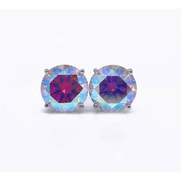 Plated 14KT White Gold 4.00ctw Ice Blue Fire Moissanite Earrings