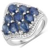 Image 1 : Rhodium Plated 3.40ctw Blue Sapphire and Diamond Ring