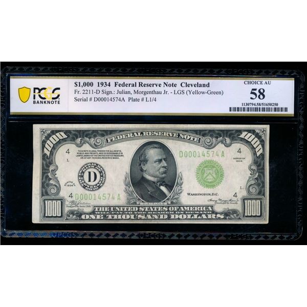 1934 $1000 Cleveland FRN PCGS 58