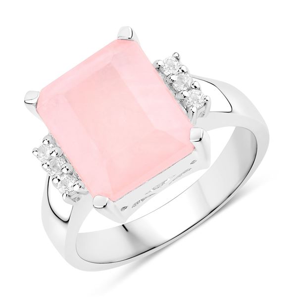 Sterling Silver 5.72ctw Rose Quartz and White Topaz Ring