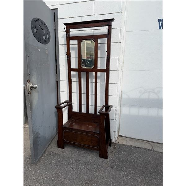 Entry bench 33 1/2 inches wide 14 1/2 inches deep by 75 inches tall