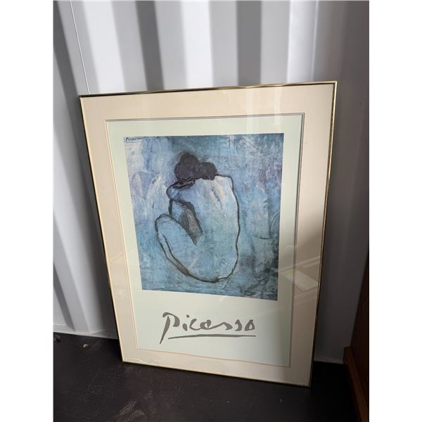 framed art print featuring the painting "Blue Nude" (1902) by artist Pablo Picasso. Measures 29" x 4