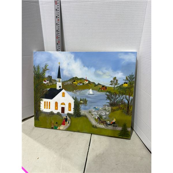 Original art village scene 16" x 20"