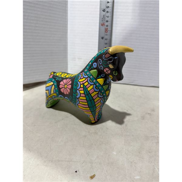 Mexican folk art pottery bull figurine