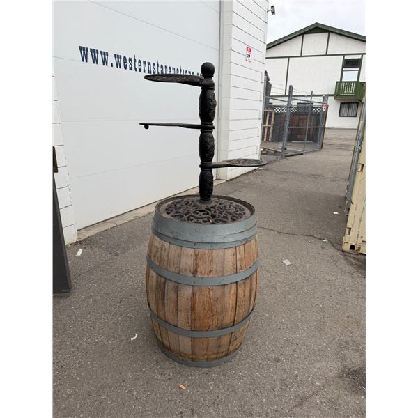 Wine barrel plant stand