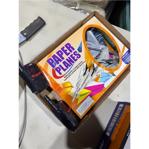 Paper planes, and toy walkie-talkies