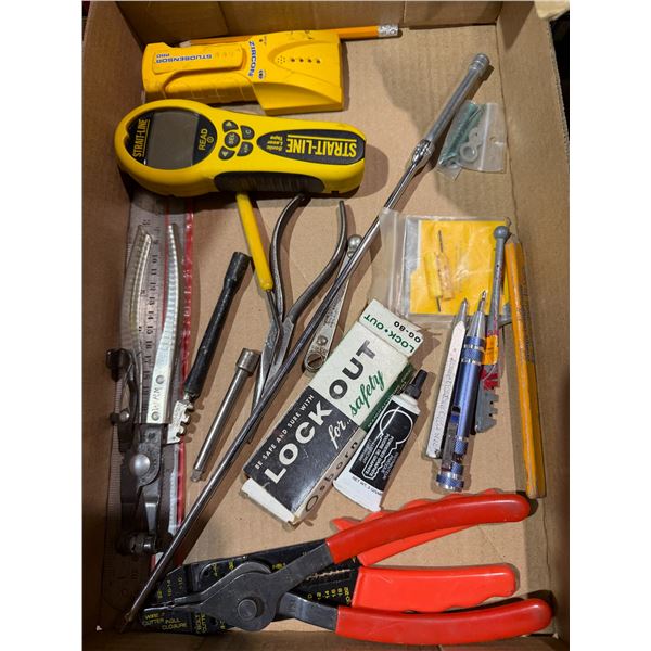 Laser, tape, stud finder, and other tools