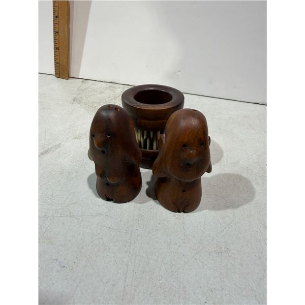 Salt and pepper, shakers, and toothpick holder