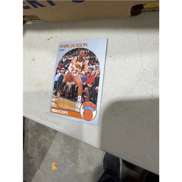 Mark Jackson 1990 basketball card with the Mendez brothers in the background