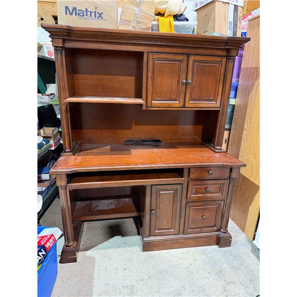 Desk two piece Measures 56" x 25 1/2", 31 inches to depth top 67 inches including the second piece