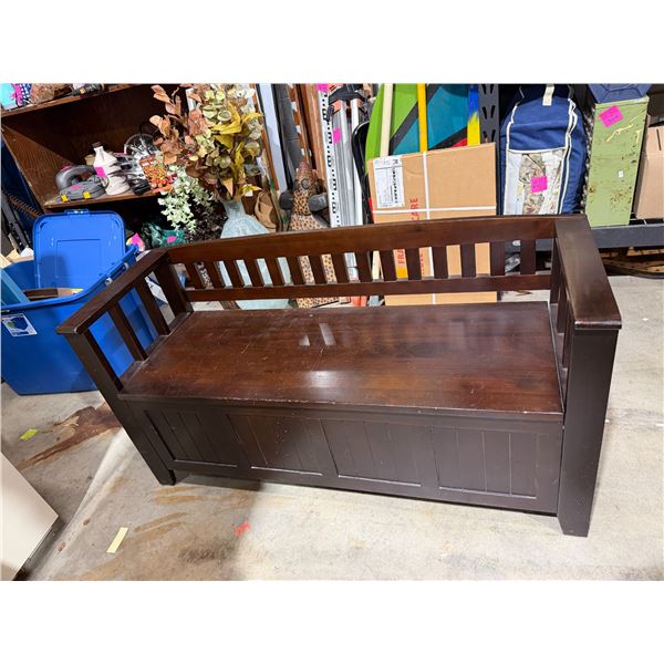 Storage bench measures 47 and three-quarter inches by 17 inches 16 1/2 inches to seat and 24 1/2 inc