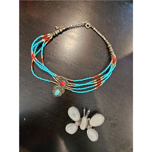 Beaded necklace and butterfly clip