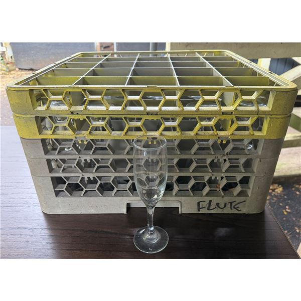 Qty Approx. 175 Champagne Flutes 8"H w/ Plastic Glass Racks