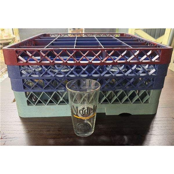 Qty Approx. 25 Modelo Pint Glasses 6"H w/ Plastic Glass Rack