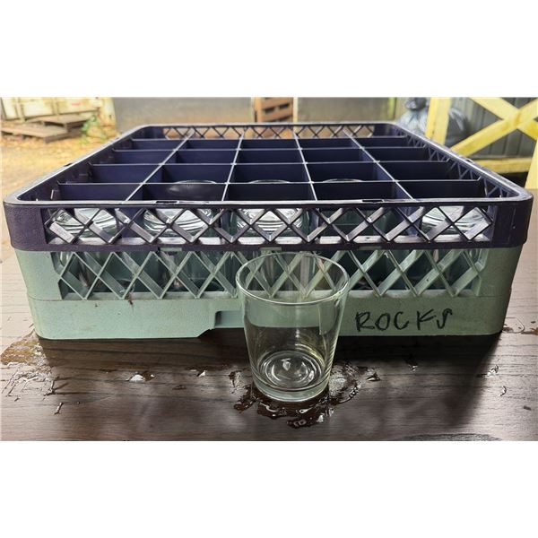 Qty Approx. 25 Rocks 2 Glasses 4"H w/ Plastic Glass Rack