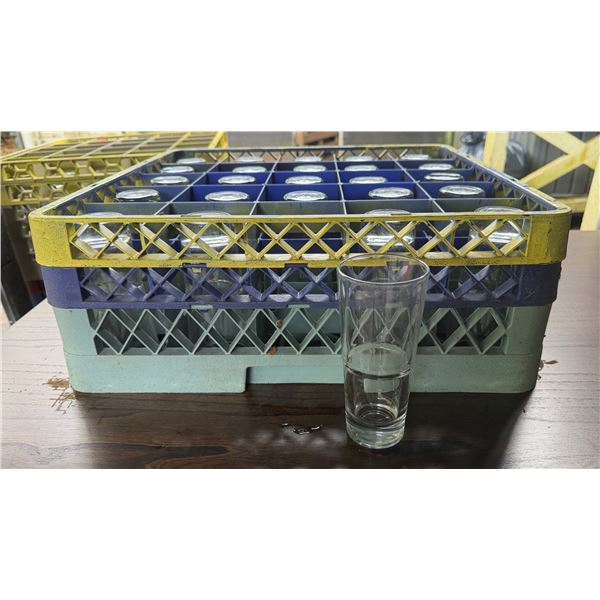 Qty Approx. 100 Collins Glasses 6"H w/ Plastic Glass Racks