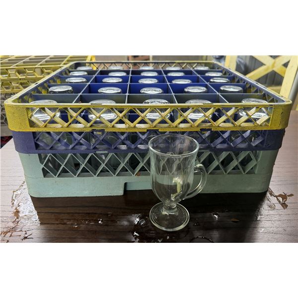 Qty Approx. 63 Irish Coffee Mugs 6"H w/ Plastic Glass Rack