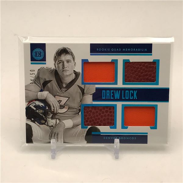 2019 PANINI ENCASED FOOTBALL DREW LOCK ROOKIE QUAD PATCH CARD 34/50